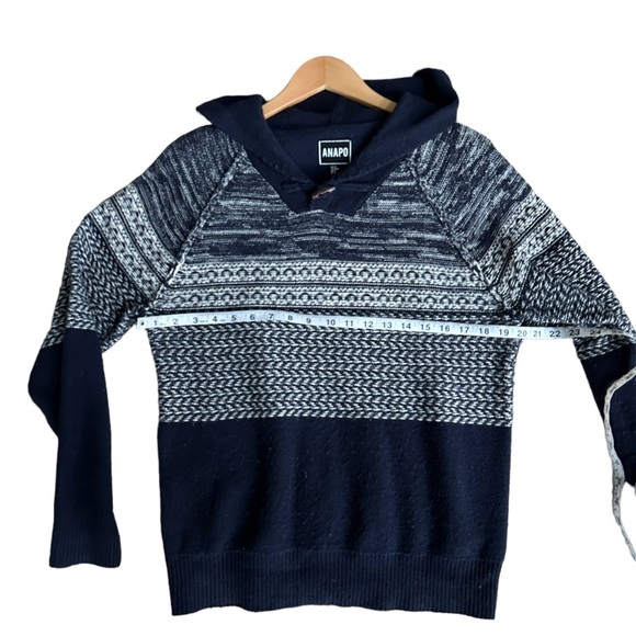 Anapo Womens Navy Blue Wool Blend‎ Knit Hoodie Long Sleeve Sweater Size M - Picture 8 of 11